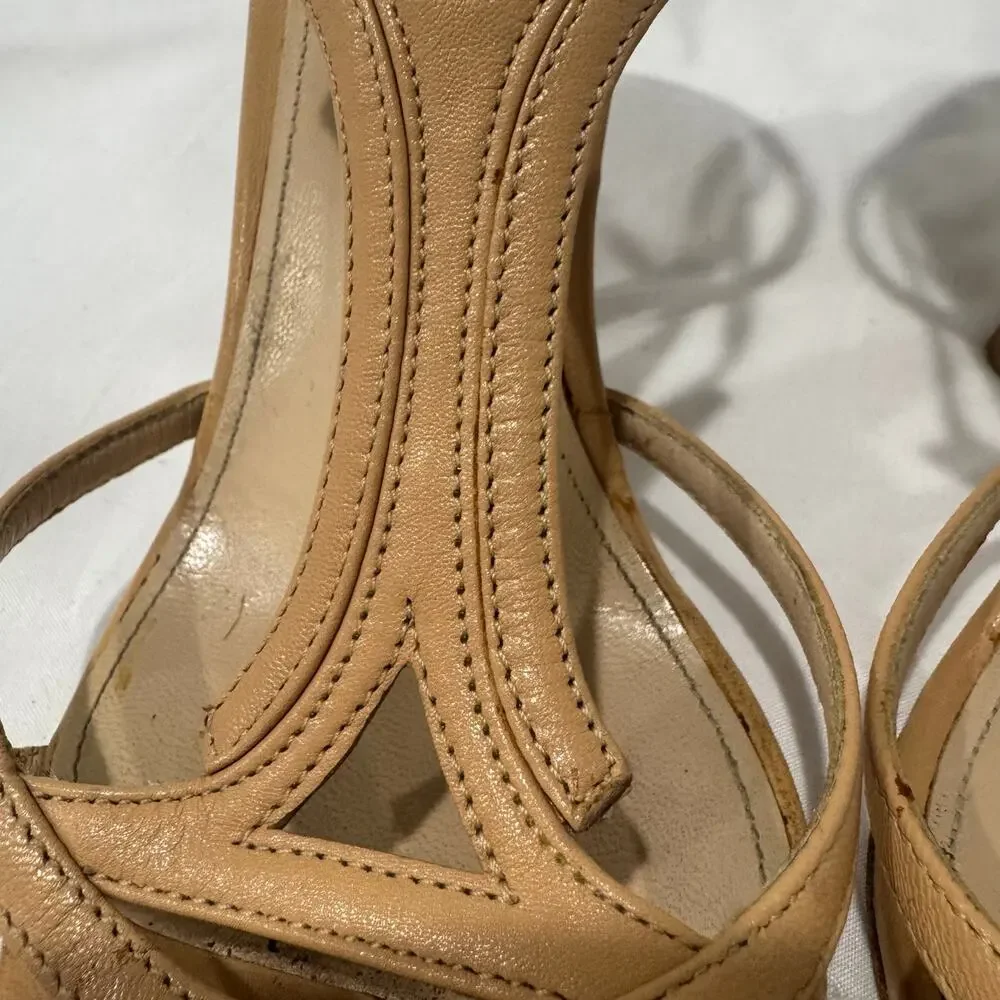 Bottega Veneta Nude Leather Strappy Stiletto Sandals Heels 39 Italy